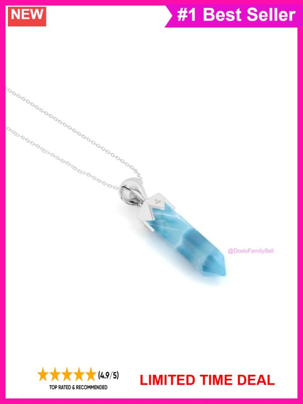 Hexagonal Larimar Pendant Necklace 925 Sterling Silver Bezel
